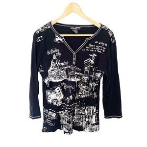 Paradisio Black White Italy Graphics V-neck Y2K style T-shirt
